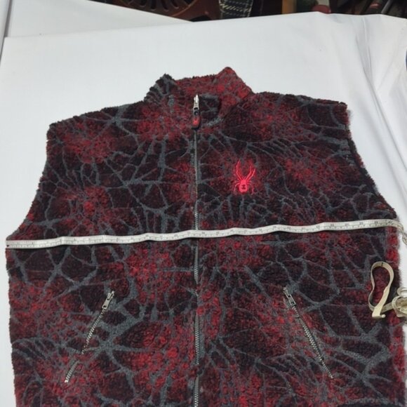 Vintage Spyder Men's Vest Fleece Red Black Web Full Zip Pockets Made USA Size XL - Picture 5 of 13